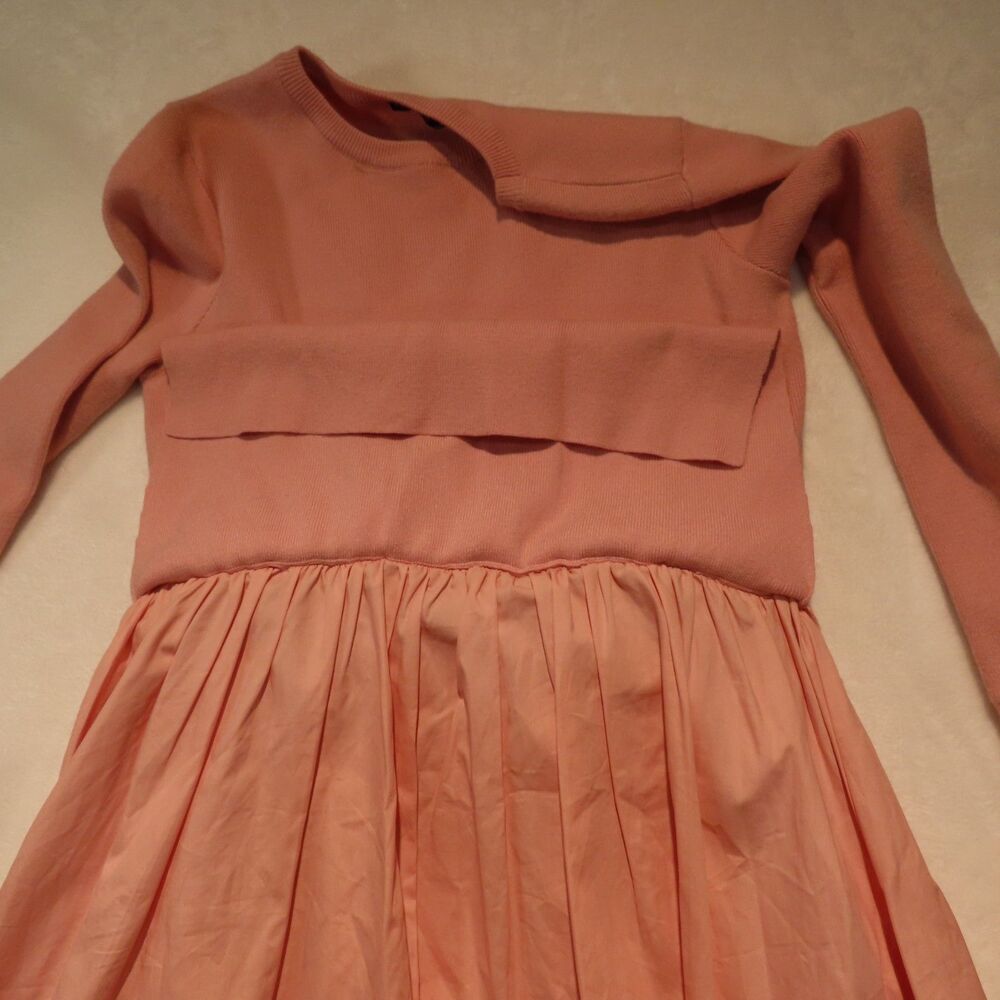 English Factory Womens Peach Pink Knit Layered Poplin Ruffle Sleeve Dress - Picture 6 of 9
